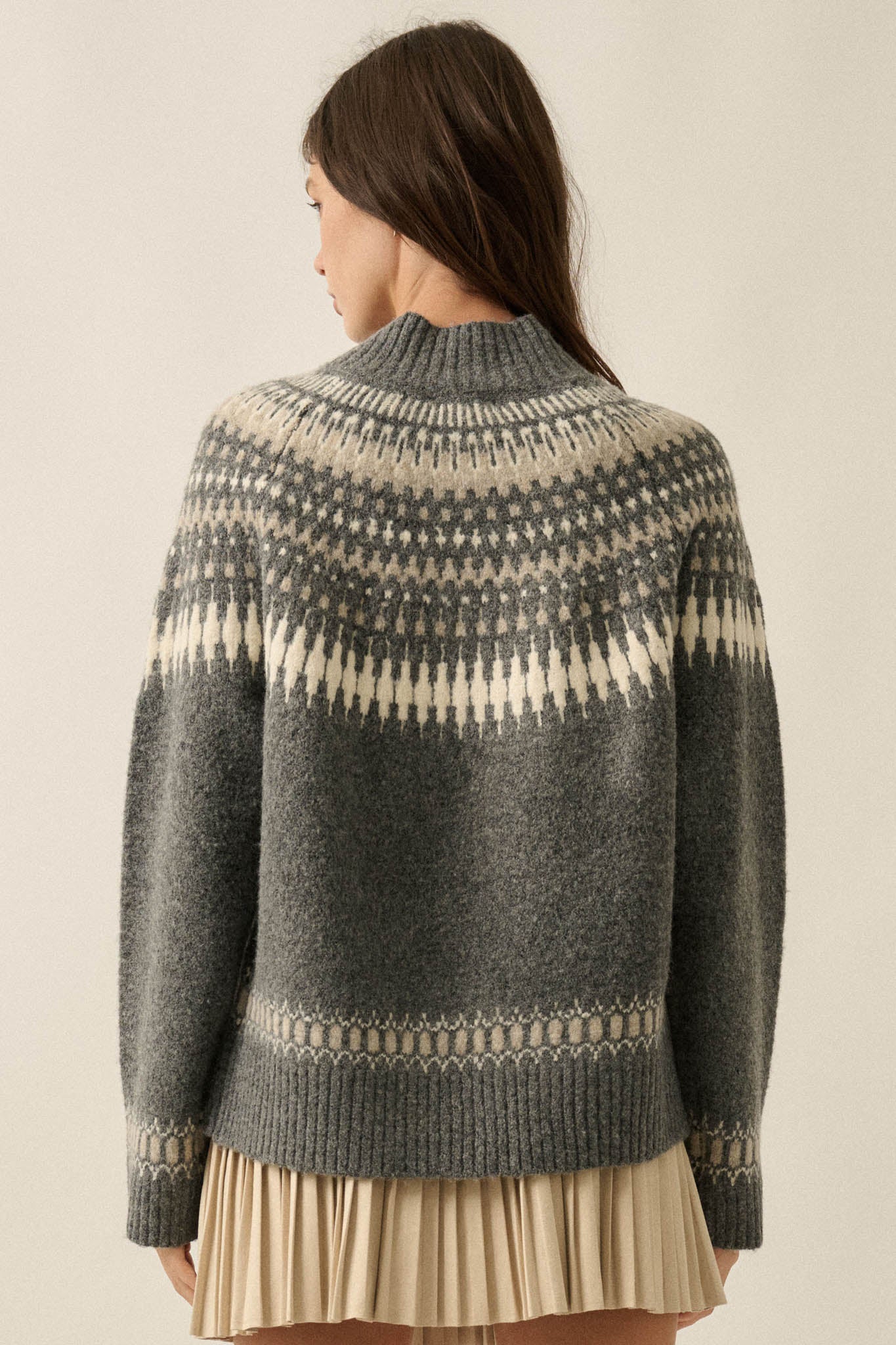 Nordic Trail Fair Isle Mock-Neck Button-Up Cardigan - ShopPromesa