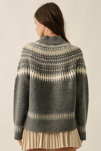 Nordic Trail Fair Isle Mock-Neck Button-Up Cardigan - ShopPromesa