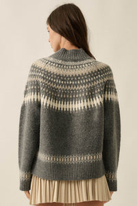 Nordic Trail Fair Isle Mock-Neck Button-Up Cardigan - ShopPromesa