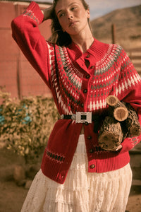 Nordic Trail Fair Isle Mock-Neck Button-Up Cardigan - ShopPromesa
