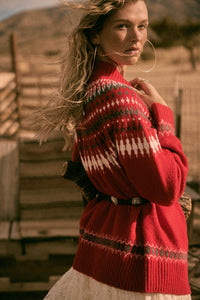 Nordic Trail Fair Isle Mock-Neck Button-Up Cardigan - ShopPromesa