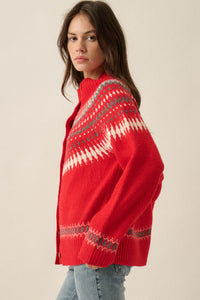 Nordic Trail Fair Isle Mock-Neck Button-Up Cardigan - ShopPromesa