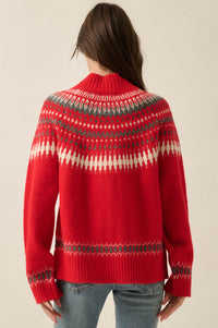 Nordic Trail Fair Isle Mock-Neck Button-Up Cardigan - ShopPromesa