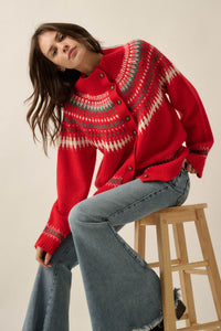 Nordic Trail Fair Isle Mock-Neck Button-Up Cardigan - ShopPromesa