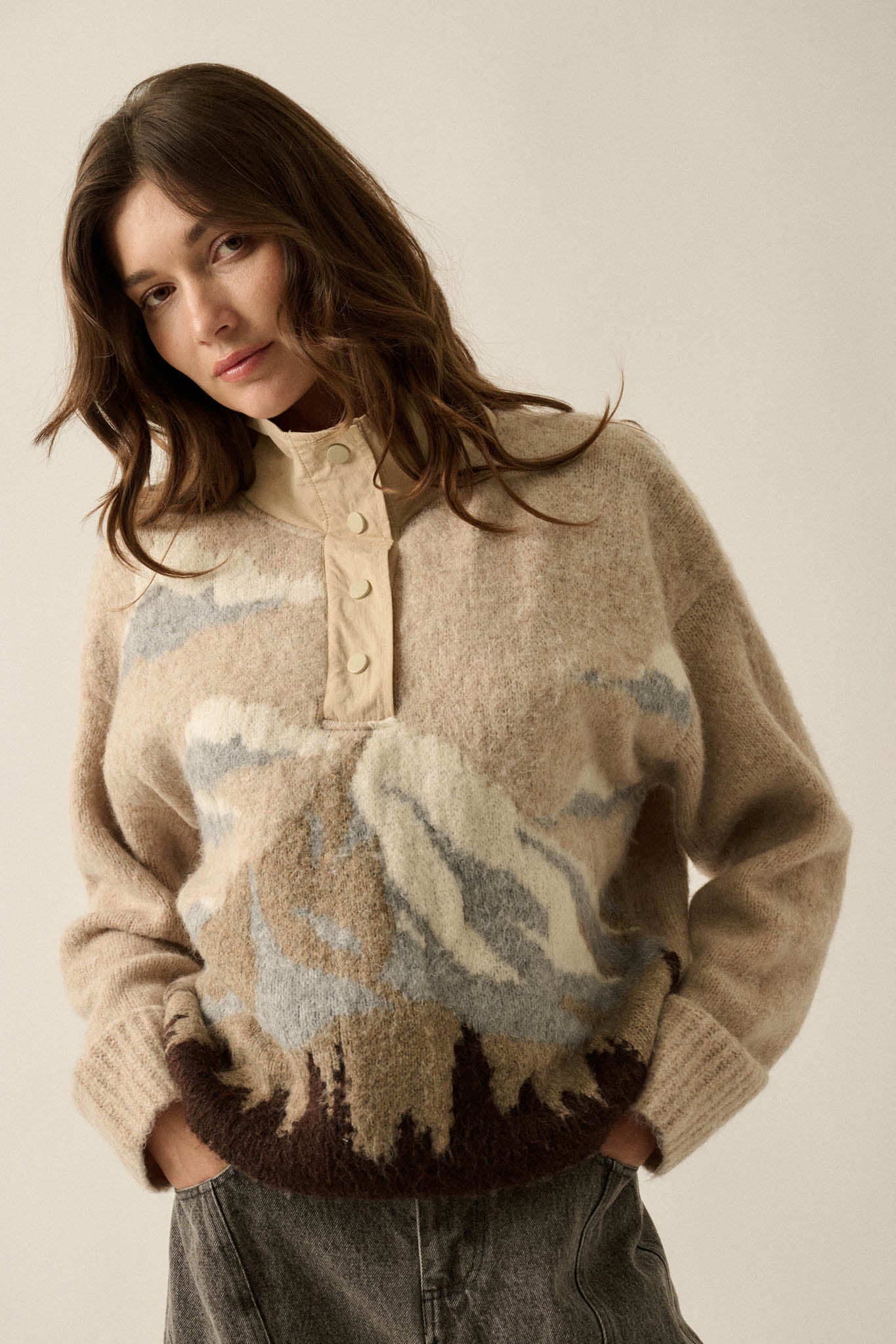 Lookout Peak Quarter-Snap Landscape Sweater - ShopPromesa