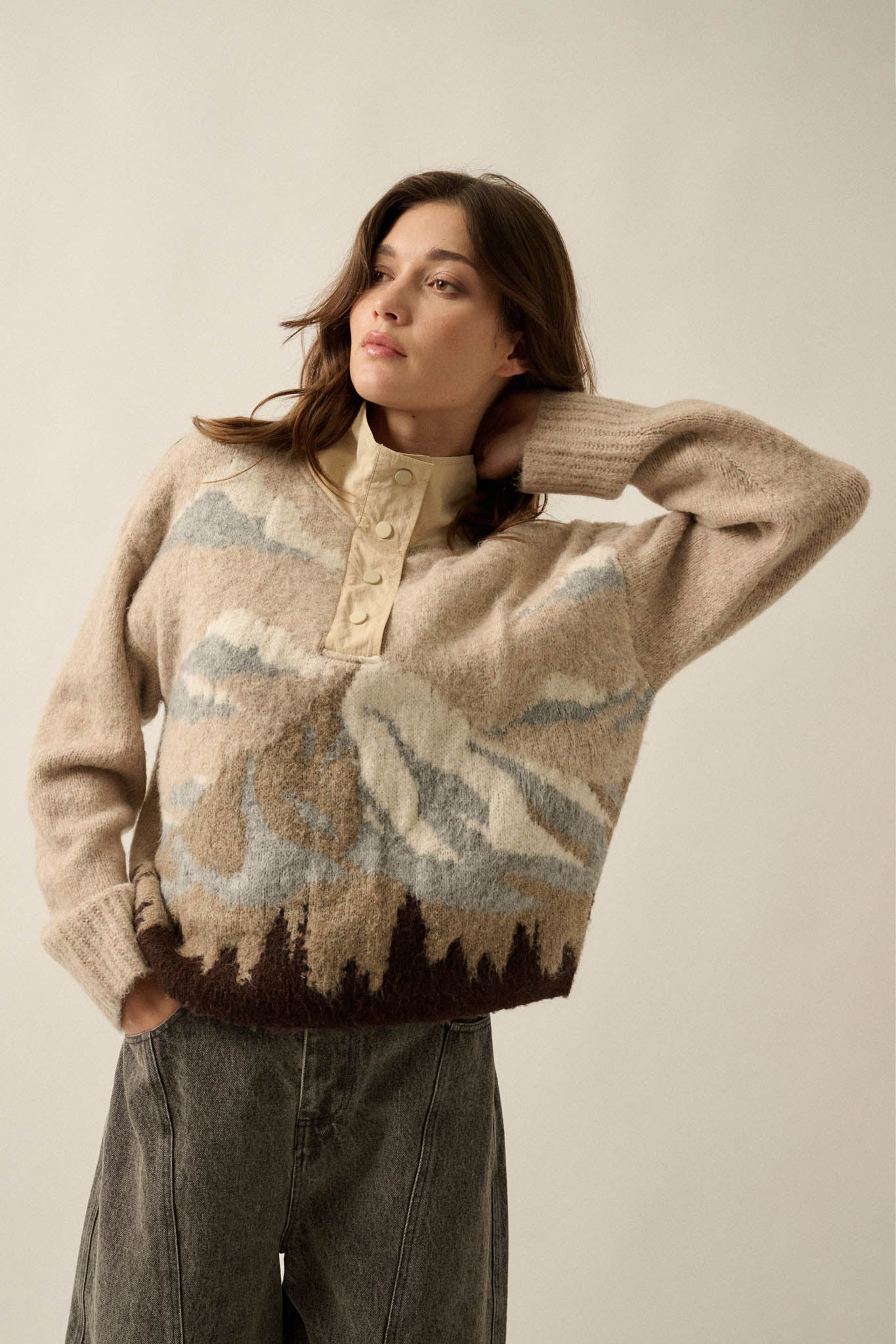Lookout Peak Quarter-Snap Landscape Sweater - ShopPromesa