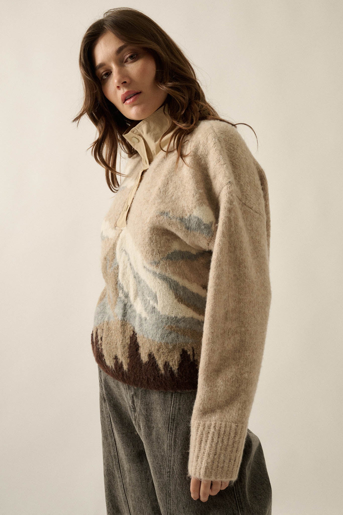Lookout Peak Quarter-Snap Landscape Sweater - ShopPromesa