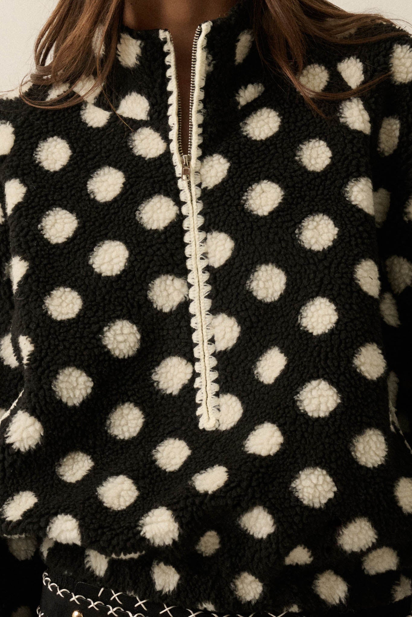 Right Spot Polka Dot Fleece Half-Zip Pullover Jacket - ShopPromesa