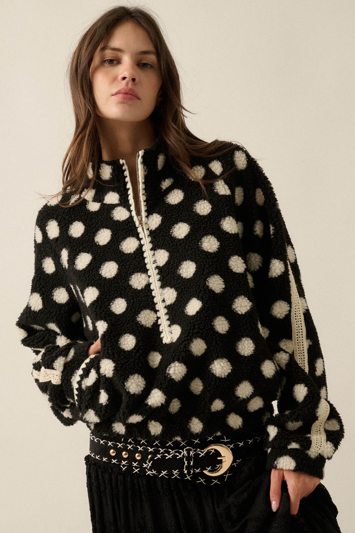Right Spot Polka Dot Fleece Half-Zip Pullover Jacket - ShopPromesa