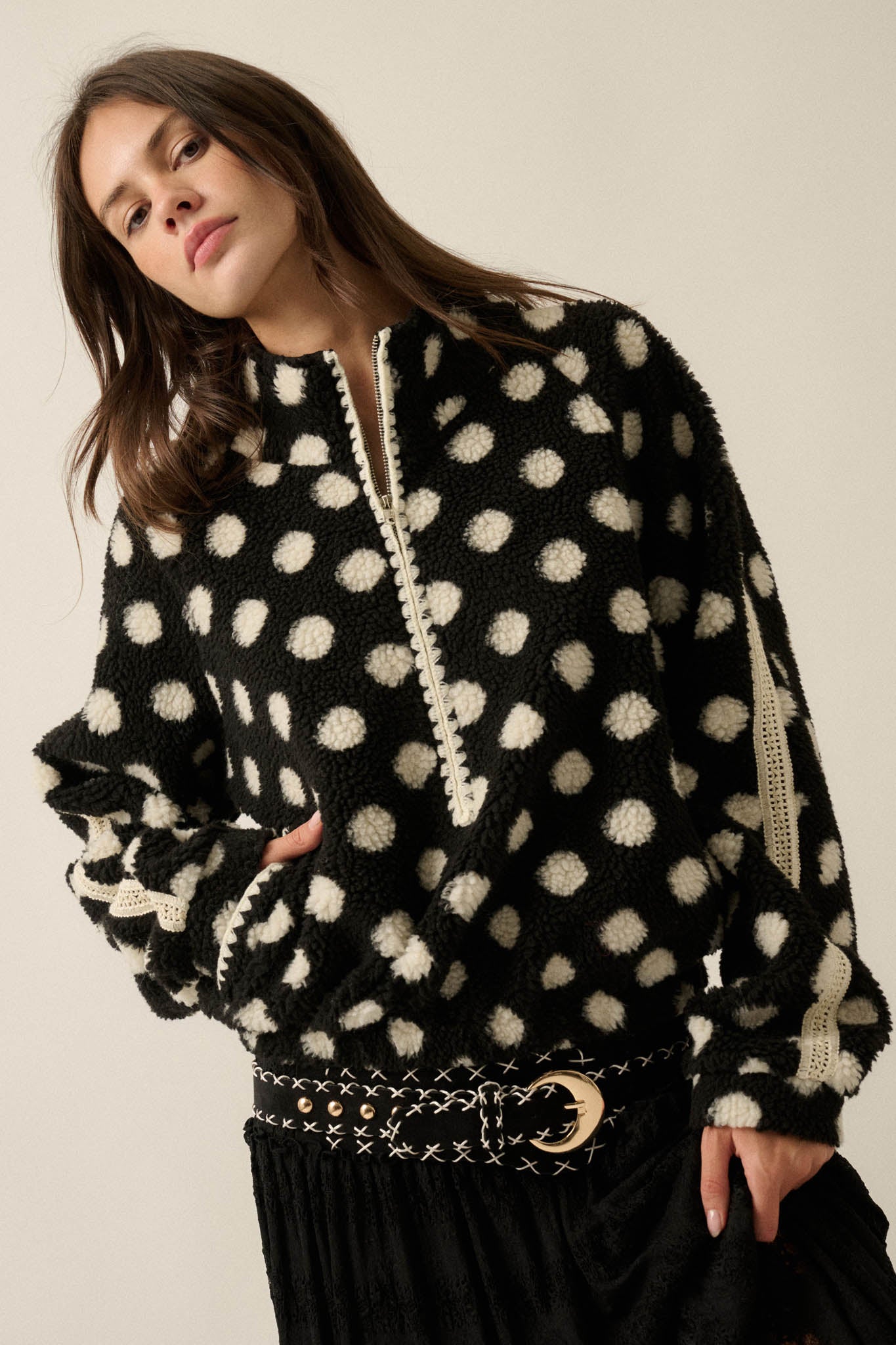 Right Spot Polka Dot Fleece Half-Zip Pullover Jacket - ShopPromesa