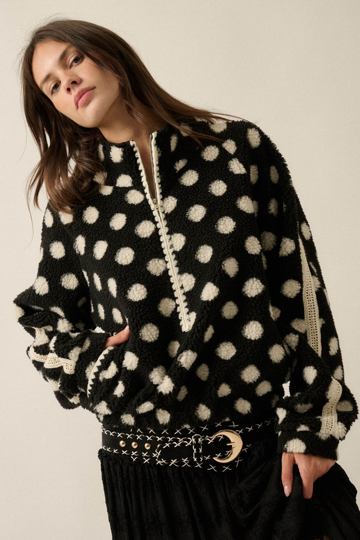 Right Spot Polka Dot Fleece Half-Zip Pullover Jacket - ShopPromesa
