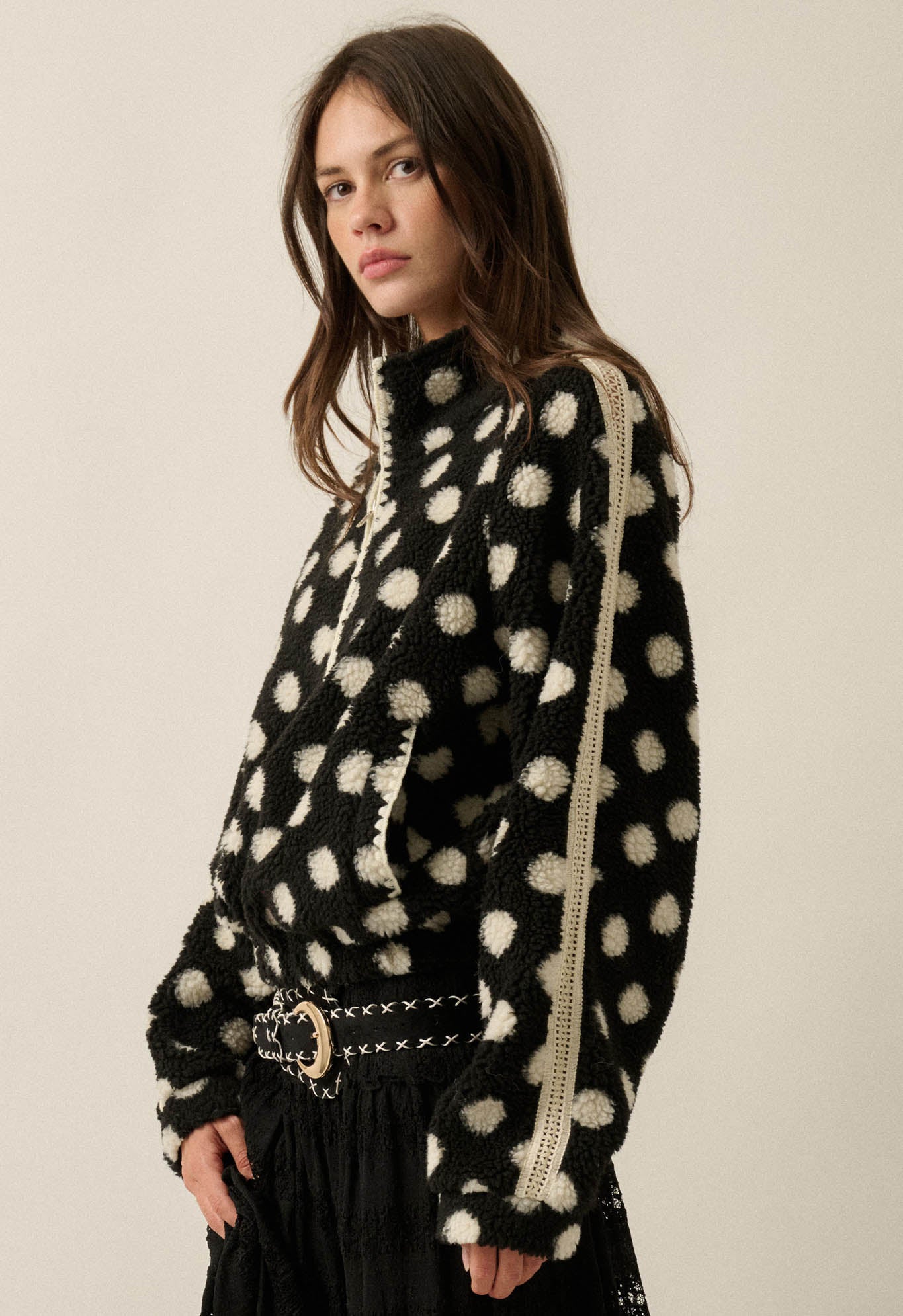 Right Spot Polka Dot Fleece Half-Zip Pullover Jacket - ShopPromesa