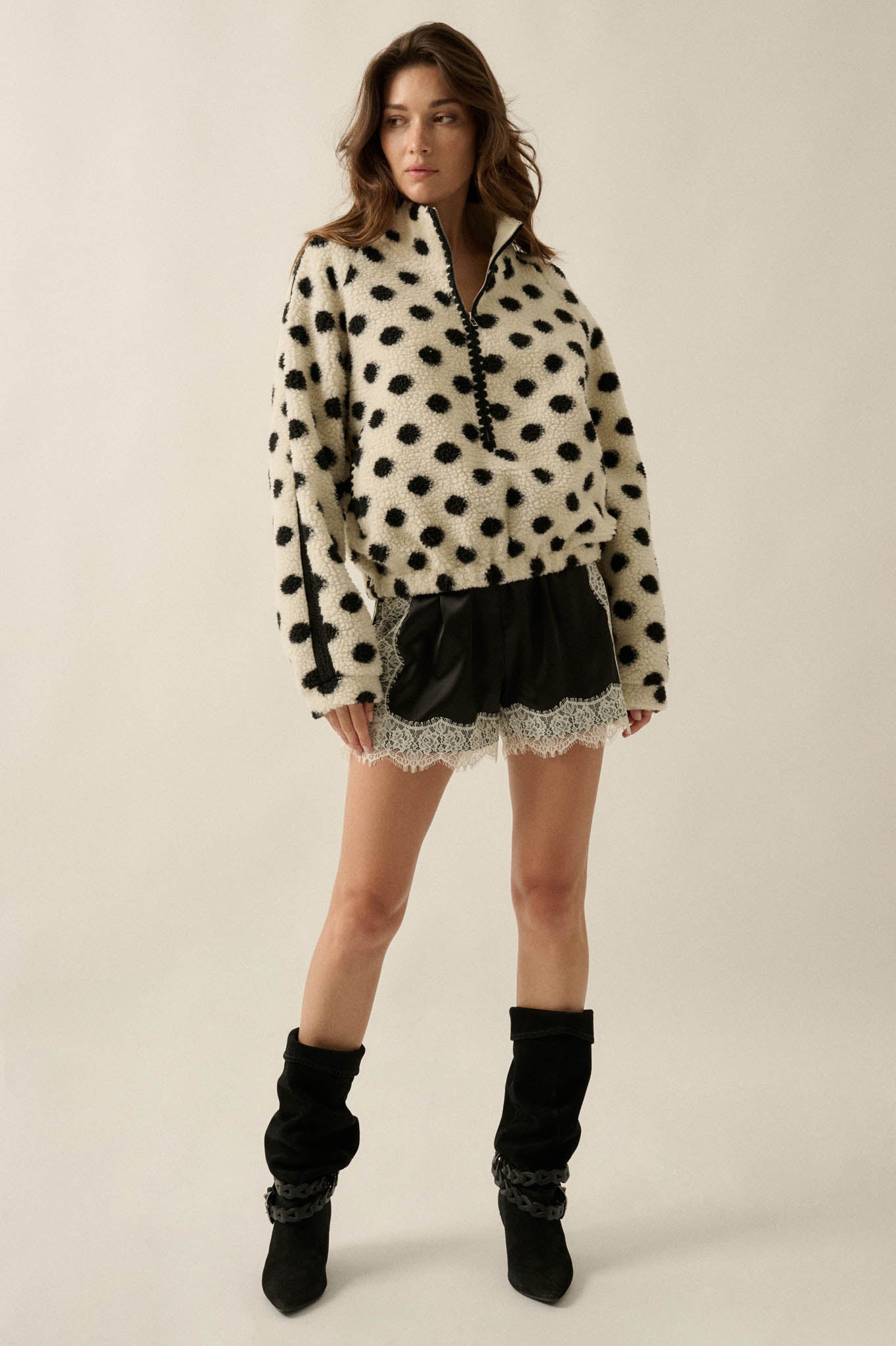 Right Spot Polka Dot Fleece Half-Zip Pullover Jacket - ShopPromesa