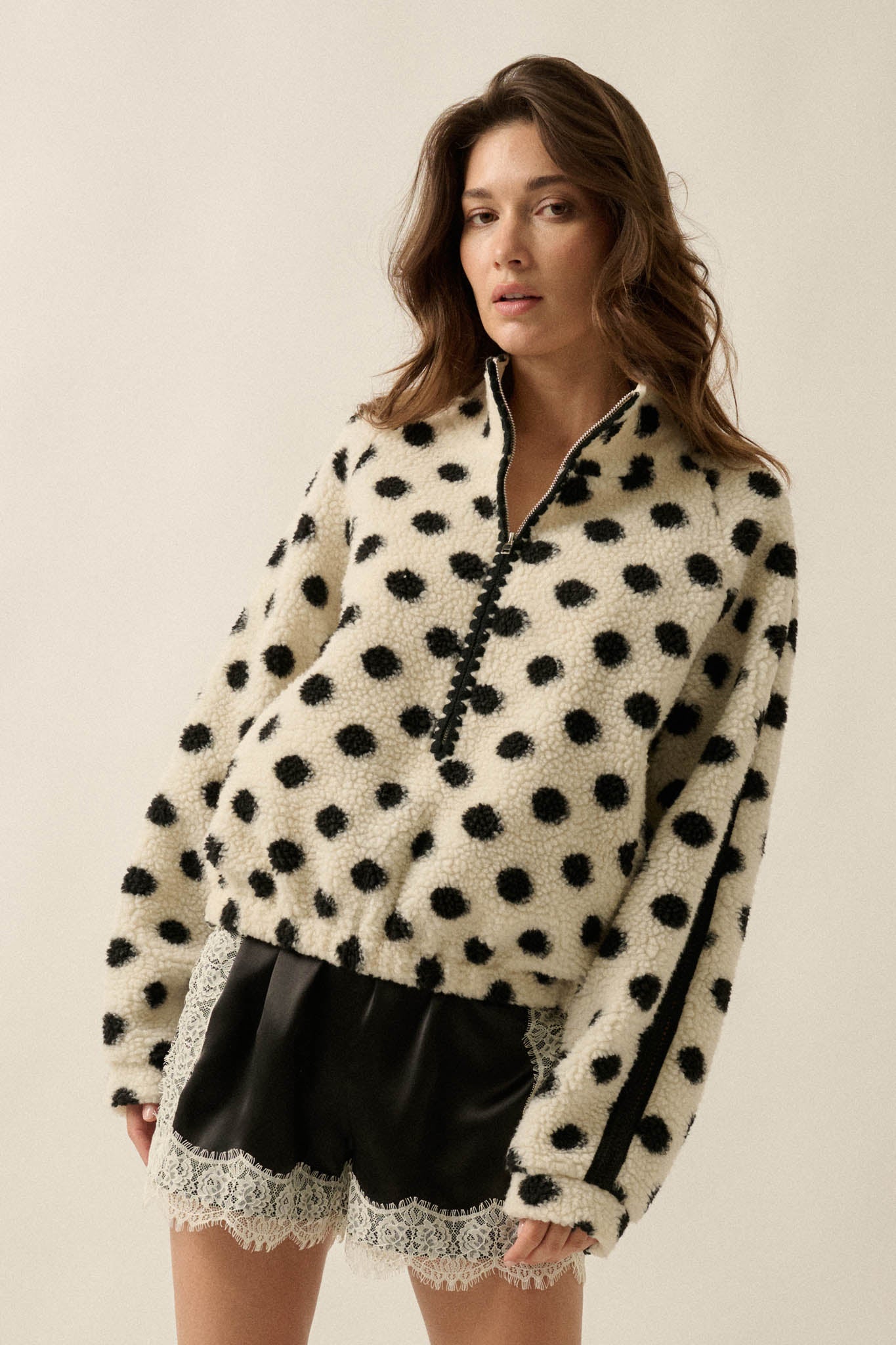 Right Spot Polka Dot Fleece Half-Zip Pullover Jacket - ShopPromesa
