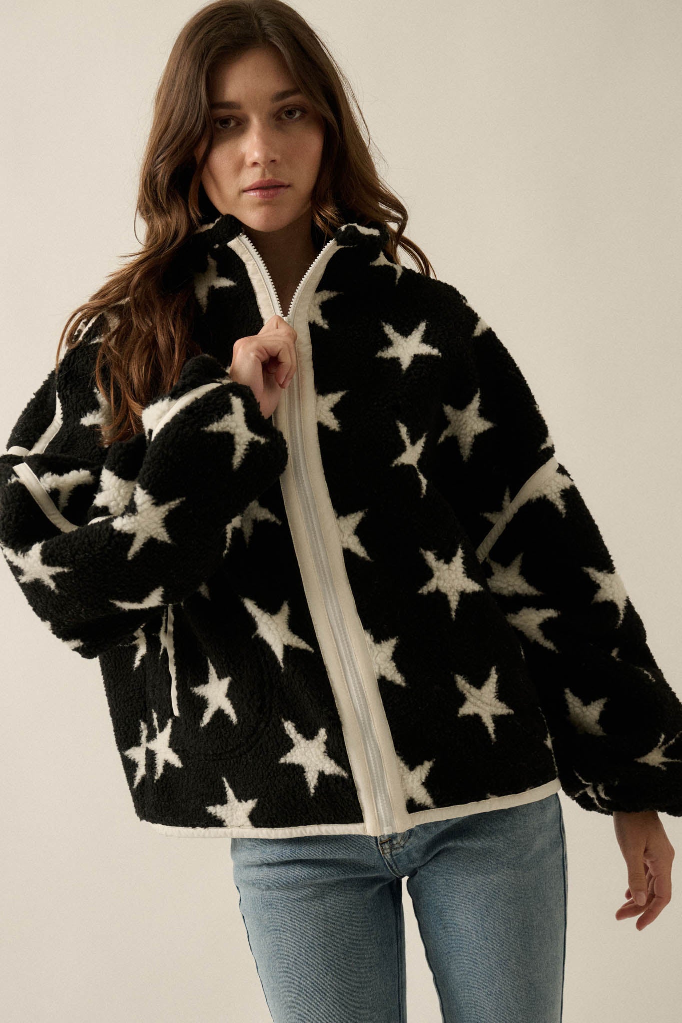 Midwinter Nights Star-Print Fleece Zip-Up Jacket - ShopPromesa