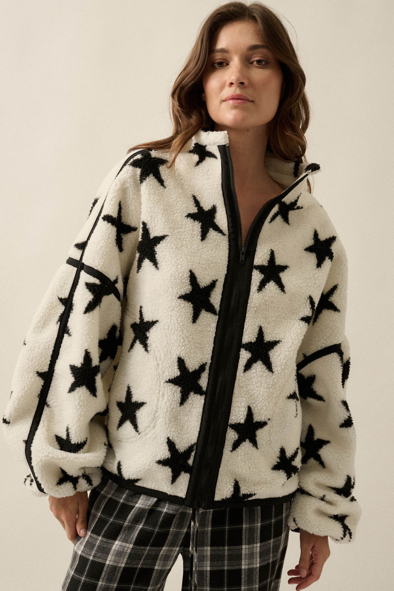 Midwinter Nights Star-Print Fleece Zip-Up Jacket - ShopPromesa