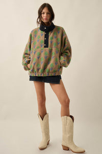 Winter Blooms Floral-Print Fleece Pullover Jacket - ShopPromesa