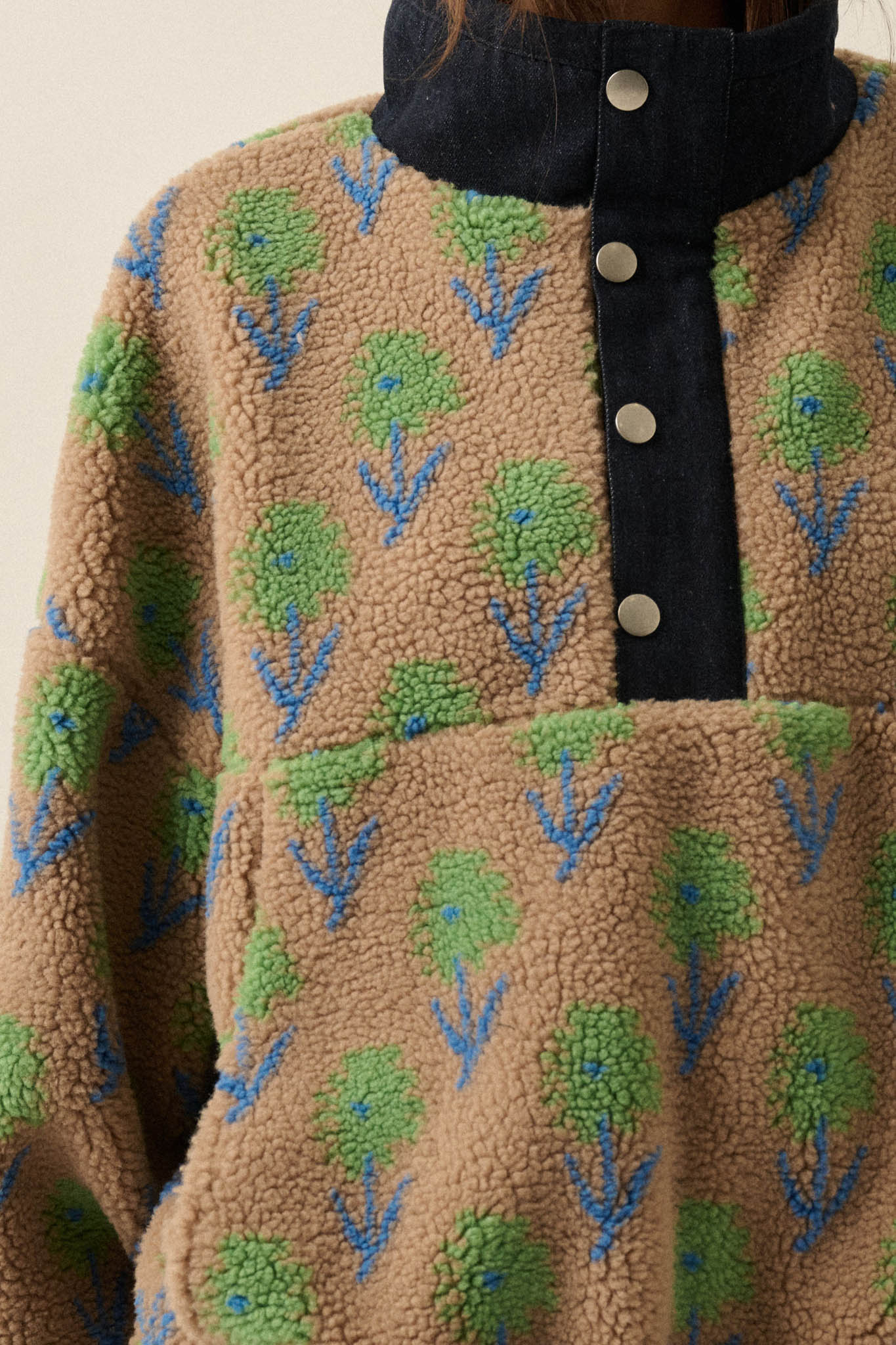 Winter Blooms Floral-Print Fleece Pullover Jacket - ShopPromesa