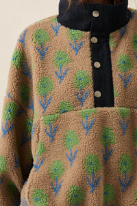 Winter Blooms Floral-Print Fleece Pullover Jacket - ShopPromesa