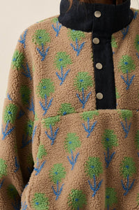 Winter Blooms Floral-Print Fleece Pullover Jacket - ShopPromesa