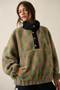 Winter Blooms Floral-Print Fleece Pullover Jacket - ShopPromesa
