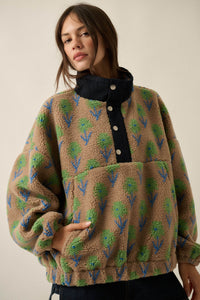 Winter Blooms Floral-Print Fleece Pullover Jacket - ShopPromesa