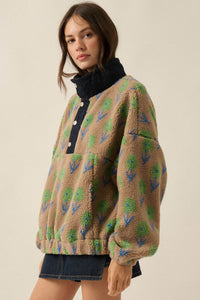 Winter Blooms Floral-Print Fleece Pullover Jacket - ShopPromesa