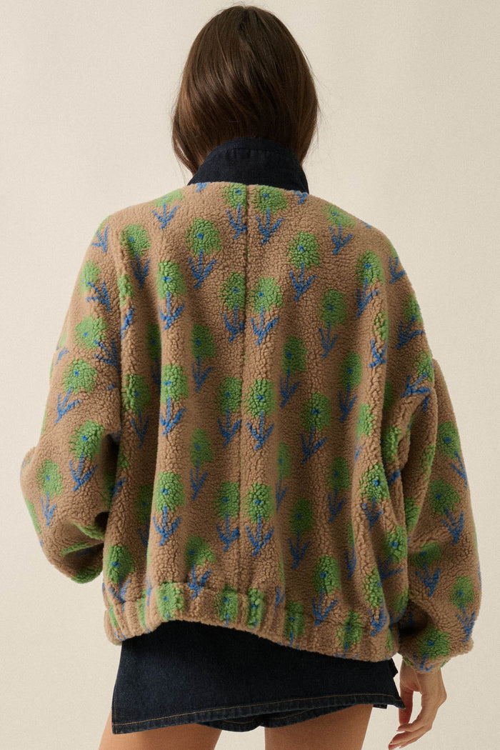 Winter Blooms Floral-Print Fleece Pullover Jacket - ShopPromesa