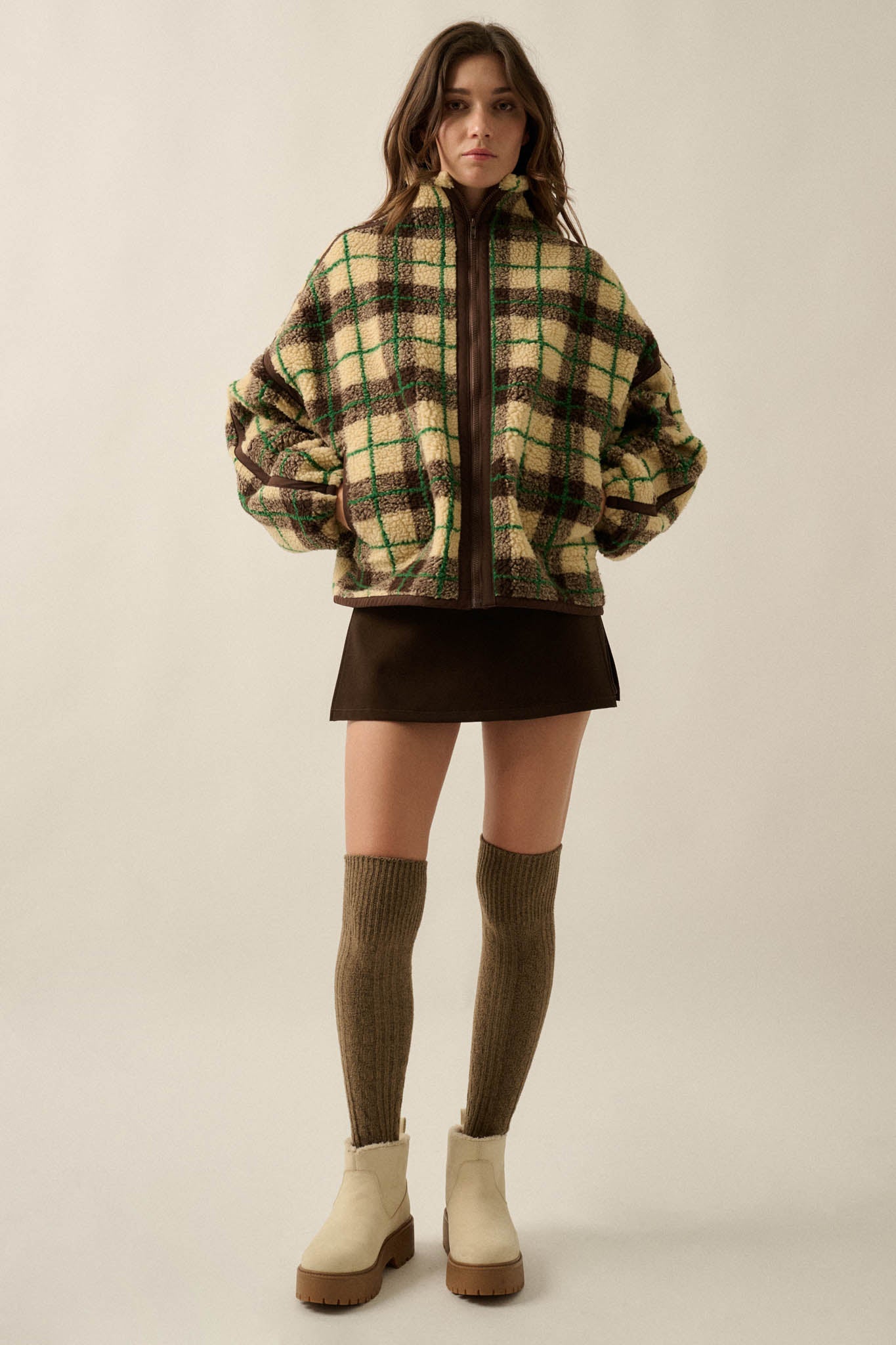 Homeward Bound Plaid Sherpa Fleece Zip-Up Jacket - ShopPromesa
