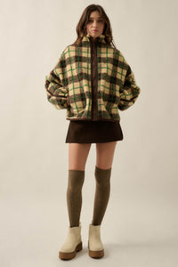 Homeward Bound Plaid Sherpa Fleece Zip-Up Jacket - ShopPromesa