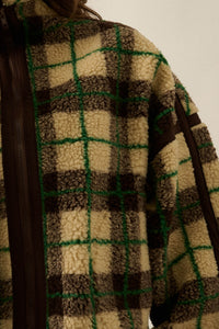 Homeward Bound Plaid Sherpa Fleece Zip-Up Jacket - ShopPromesa