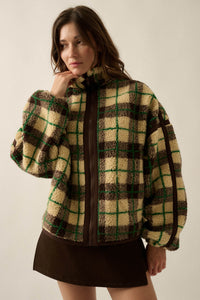 Homeward Bound Plaid Sherpa Fleece Zip-Up Jacket - ShopPromesa
