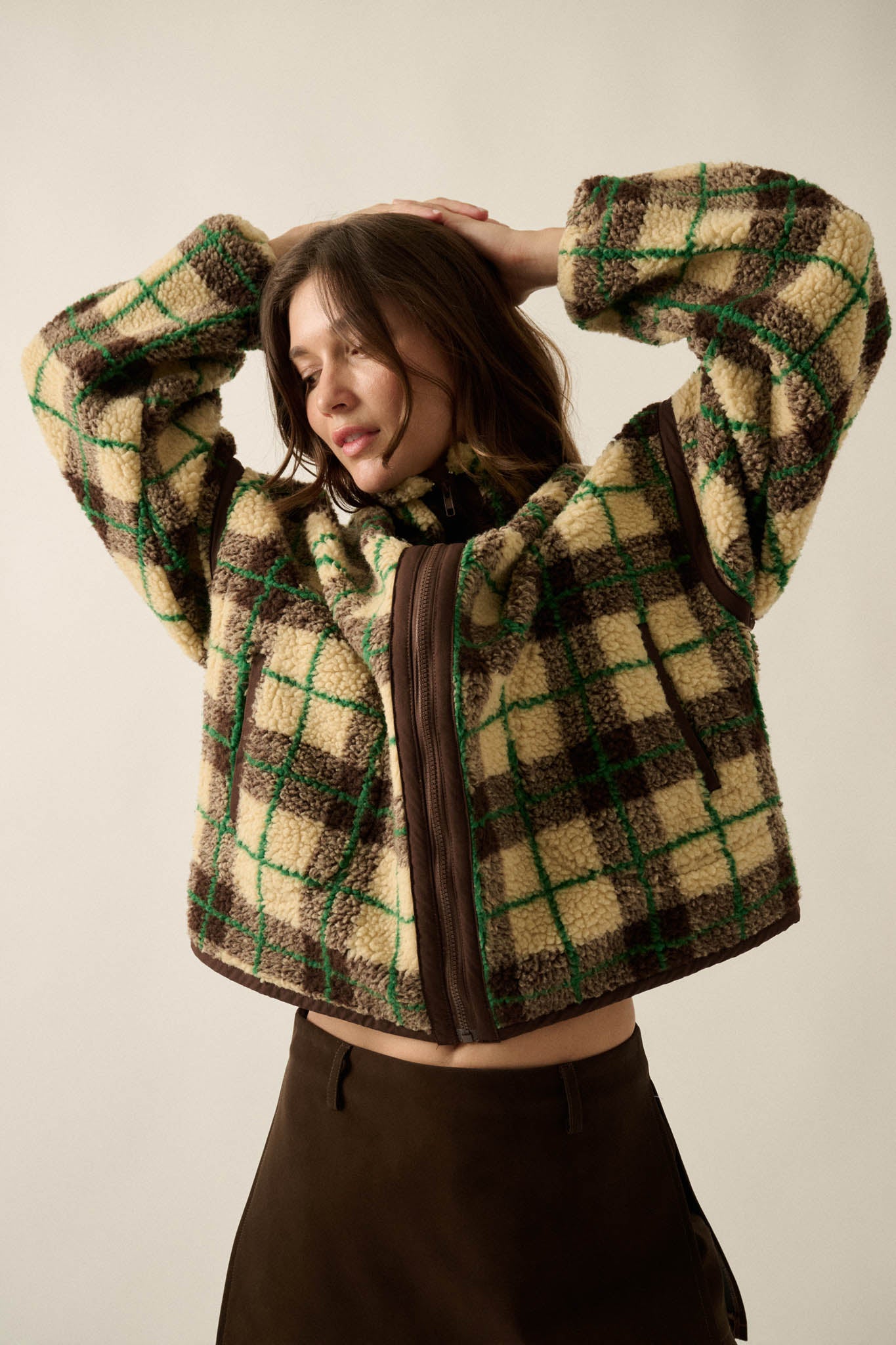 Homeward Bound Plaid Sherpa Fleece Zip-Up Jacket - ShopPromesa