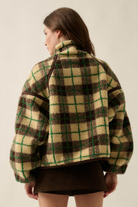 Homeward Bound Plaid Sherpa Fleece Zip-Up Jacket - ShopPromesa