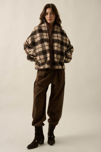 Homeward Bound Plaid Sherpa Fleece Zip-Up Jacket - ShopPromesa
