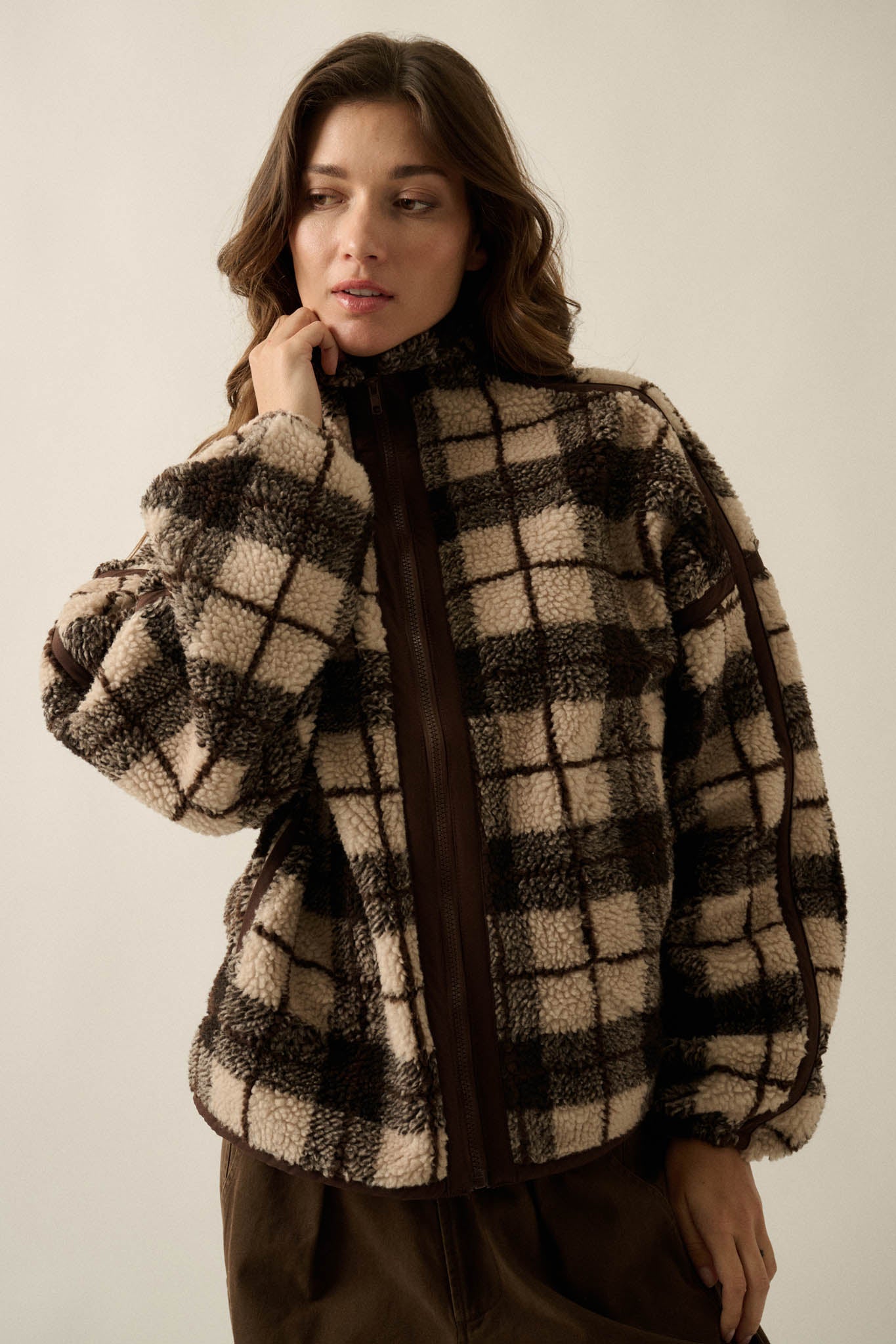 Homeward Bound Plaid Sherpa Fleece Zip-Up Jacket - ShopPromesa