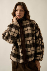Homeward Bound Plaid Sherpa Fleece Zip-Up Jacket - ShopPromesa