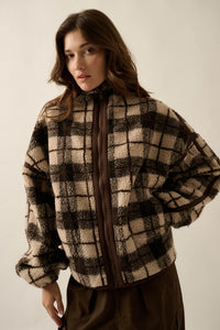 Homeward Bound Plaid Sherpa Fleece Zip-Up Jacket - ShopPromesa