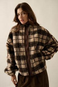 Homeward Bound Plaid Sherpa Fleece Zip-Up Jacket - ShopPromesa