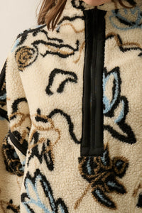 Modern Garden Abstract Floral Fleece Pullover Jacket - ShopPromesa