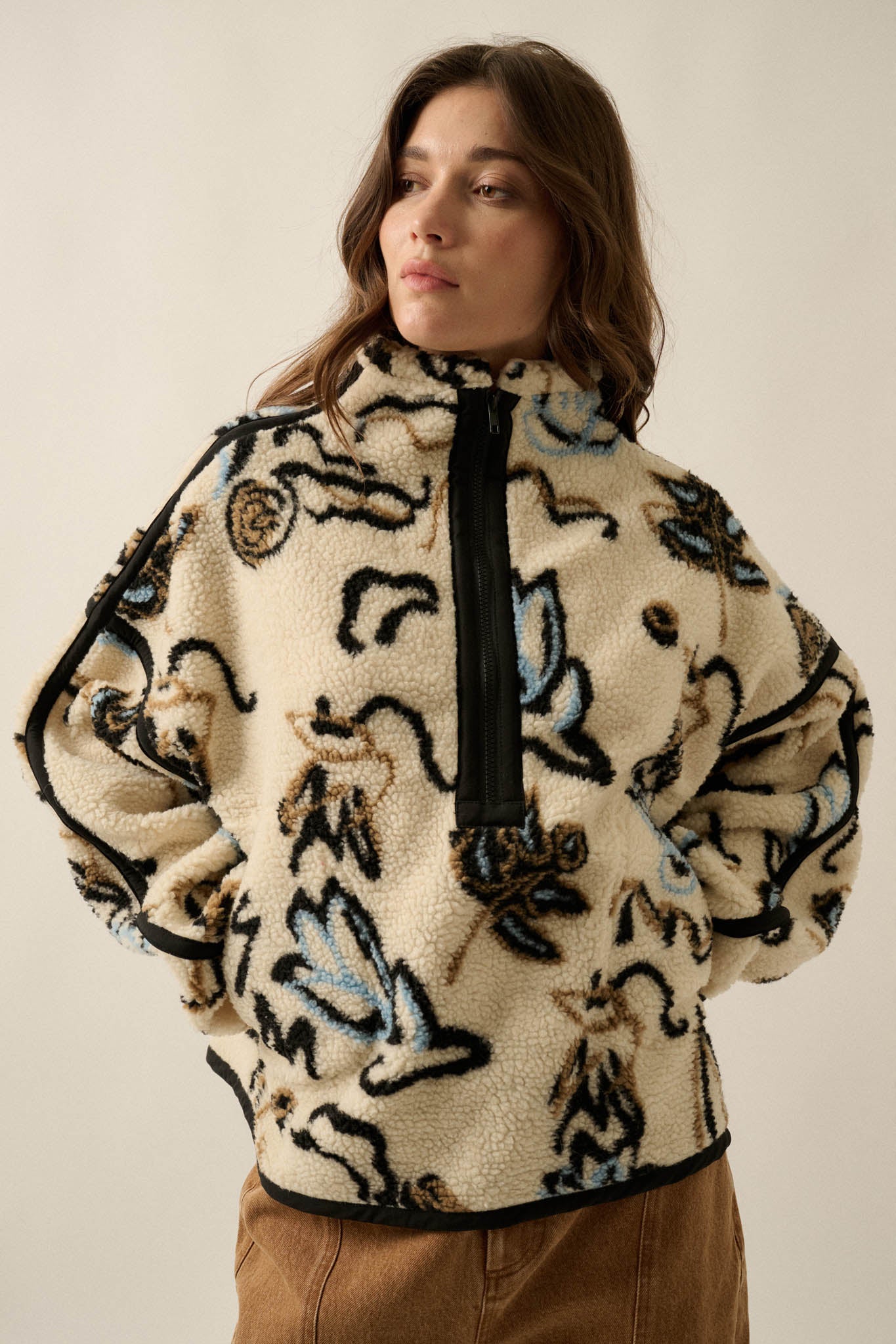 Modern Garden Abstract Floral Fleece Pullover Jacket - ShopPromesa