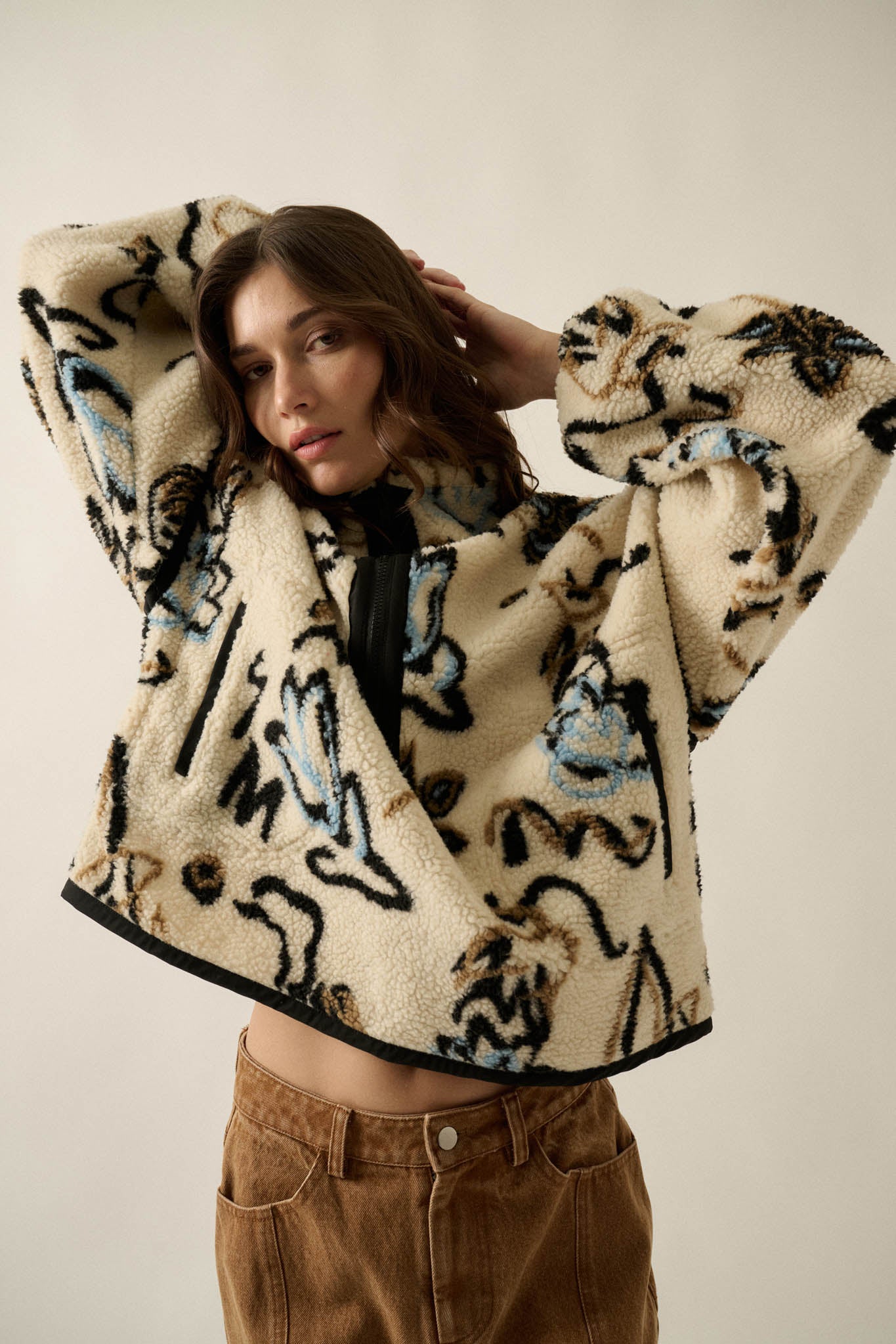 Modern Garden Abstract Floral Fleece Pullover Jacket - ShopPromesa