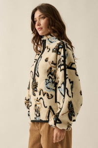 Modern Garden Abstract Floral Fleece Pullover Jacket - ShopPromesa