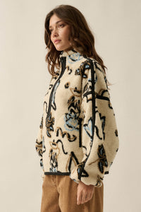 Modern Garden Abstract Floral Fleece Pullover Jacket - ShopPromesa