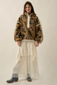 Modern Garden Abstract Floral Fleece Pullover Jacket - ShopPromesa