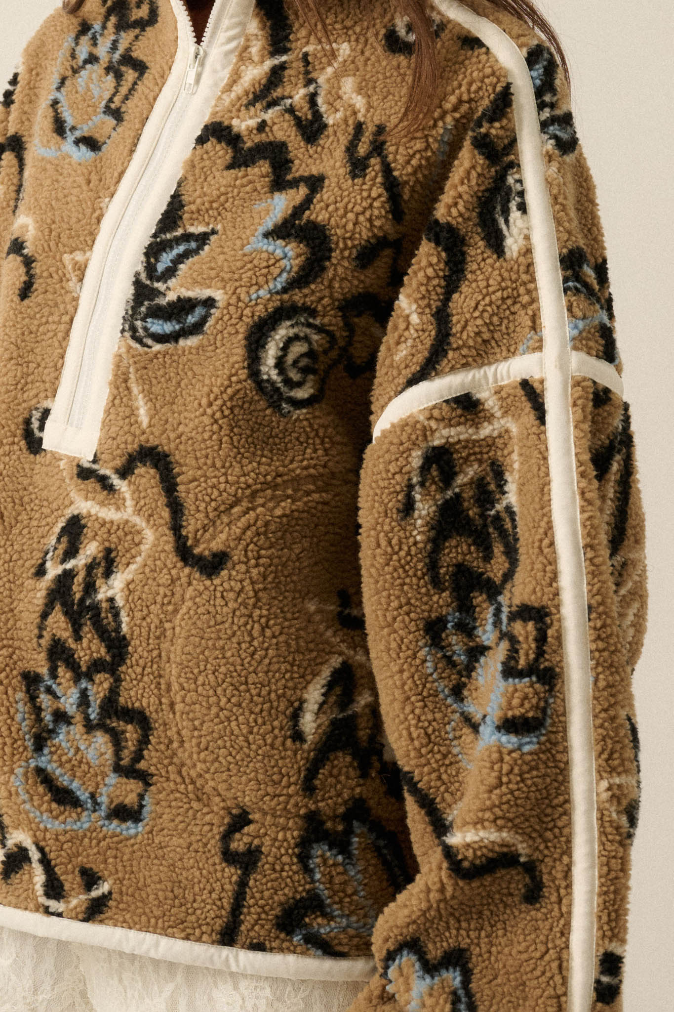 Modern Garden Abstract Floral Fleece Pullover Jacket - ShopPromesa
