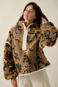 Modern Garden Abstract Floral Fleece Pullover Jacket - ShopPromesa