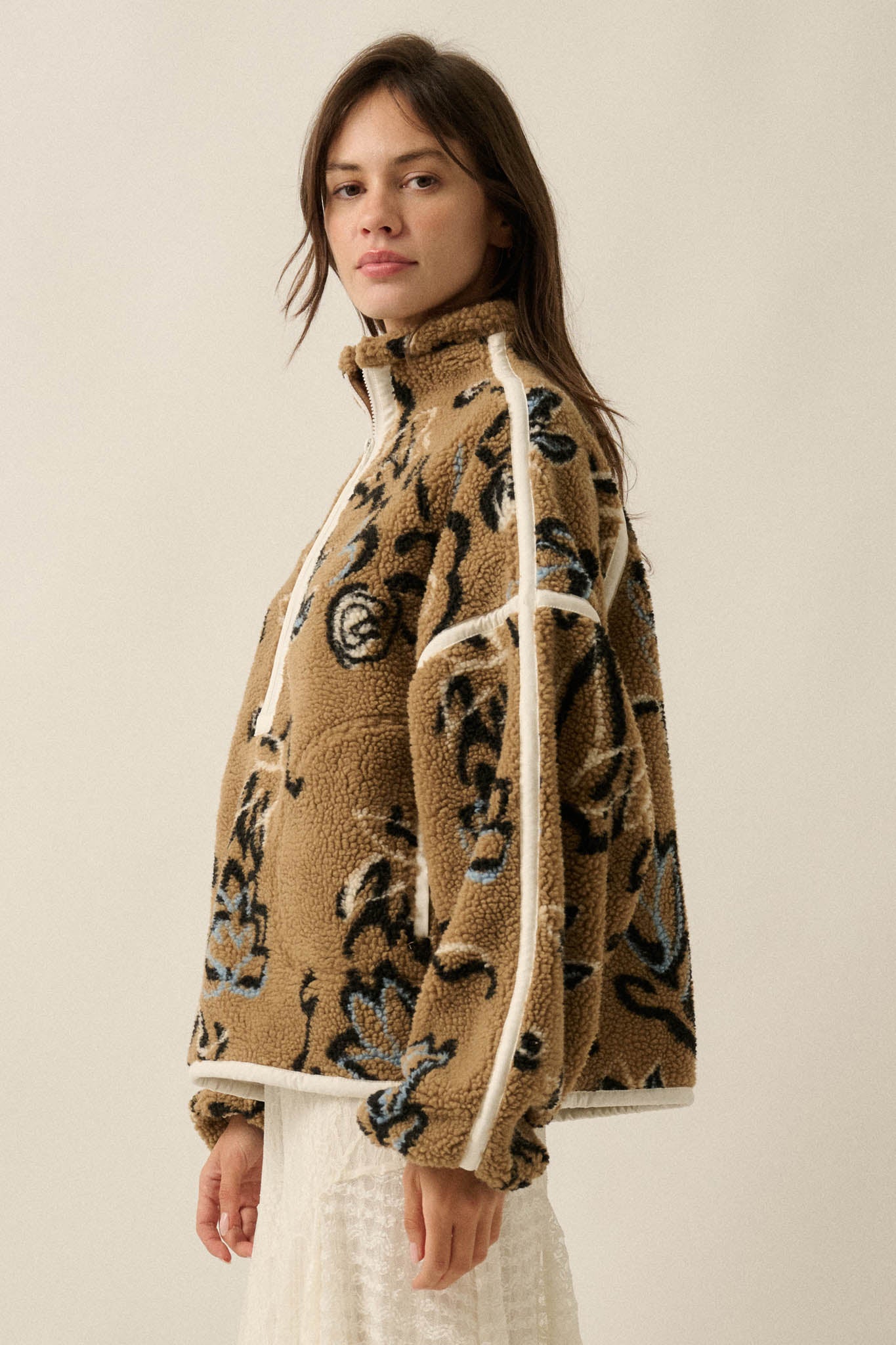 Modern Garden Abstract Floral Fleece Pullover Jacket - ShopPromesa