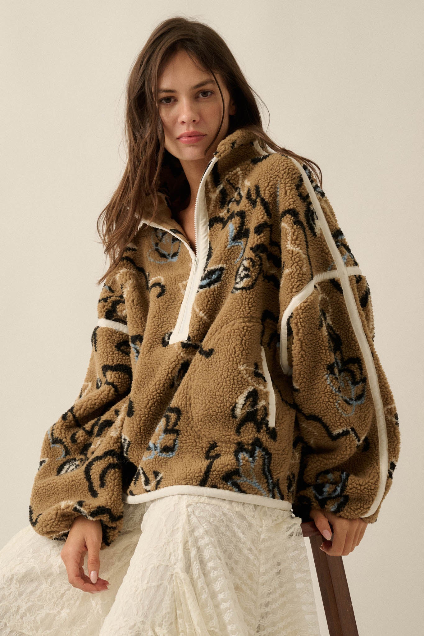 Modern Garden Abstract Floral Fleece Pullover Jacket - ShopPromesa