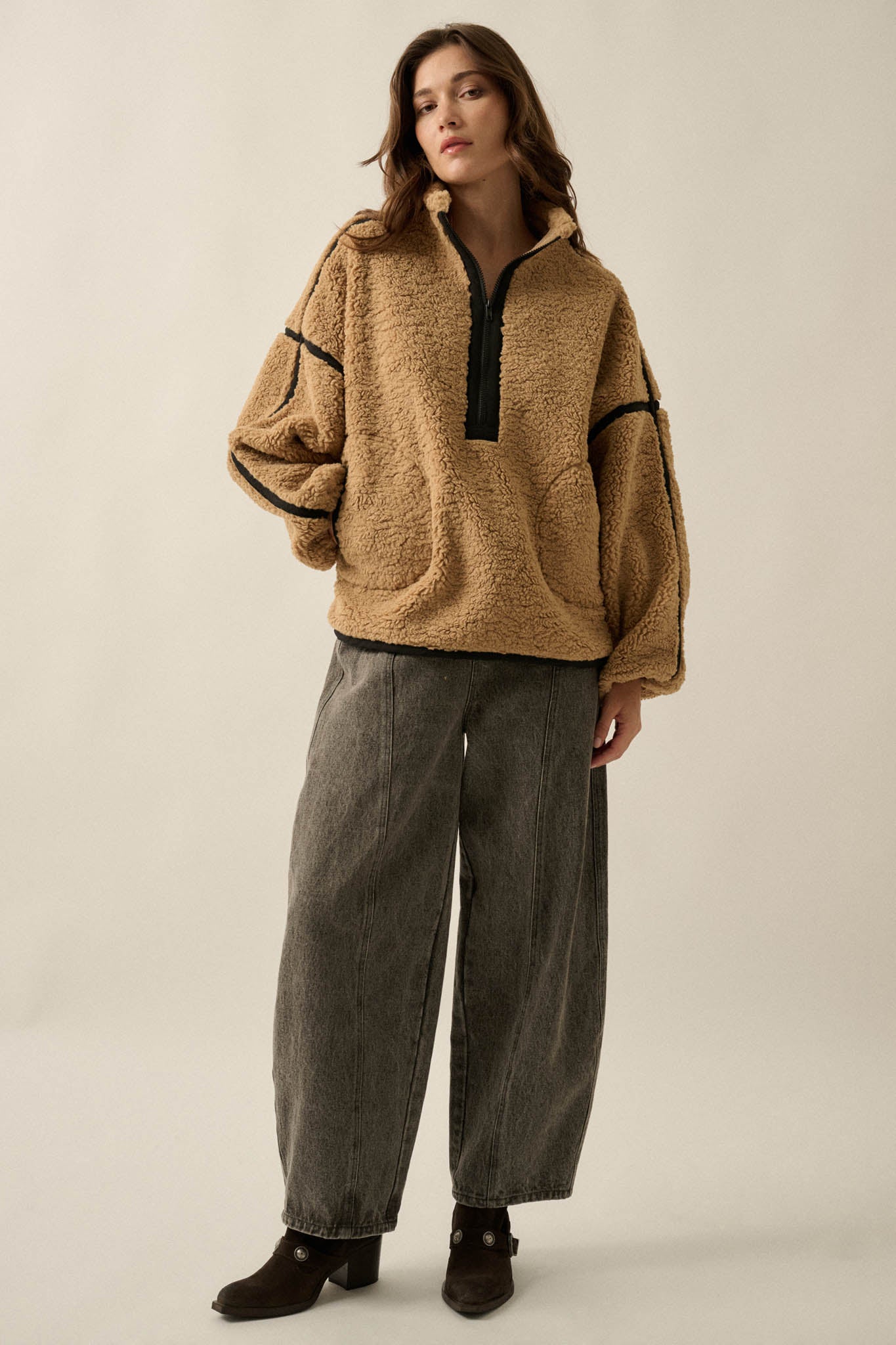 Snuggle Up Solid Fleece Half-Zip Pullover Jacket - ShopPromesa